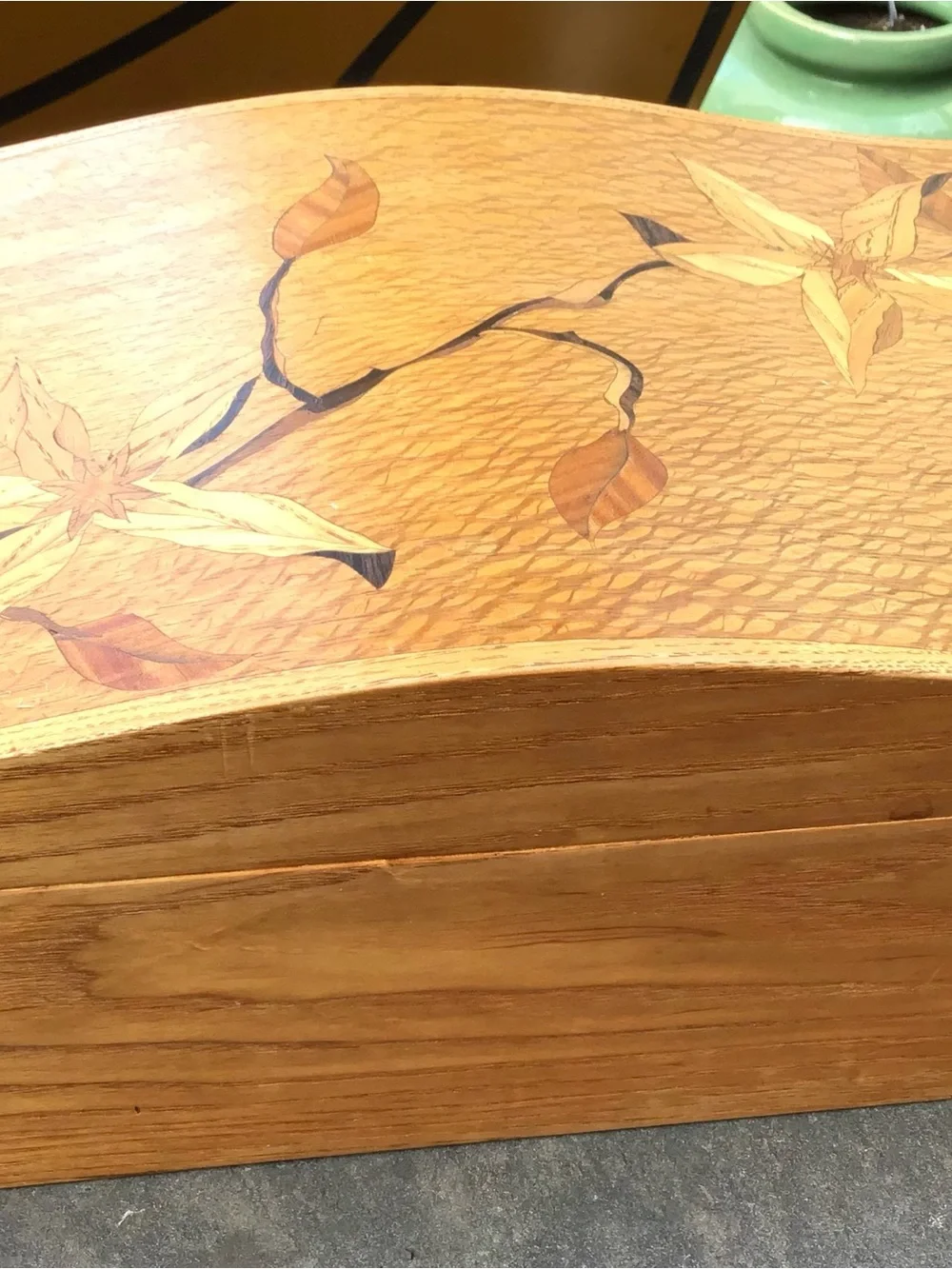Handcrafted Large Wood Jewelry Box with Floral Inlay